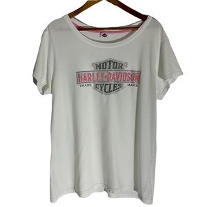 Harley Davidson White Short Sleeve T-Shirt Embellished HD Logo/HD Store on Back